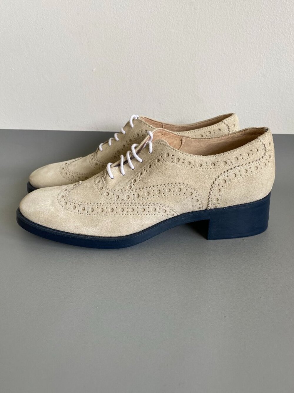 BOEMOS Cream Suede Wingtip Oxfords - Women's Flats & Loafers - Picture 2 of 12